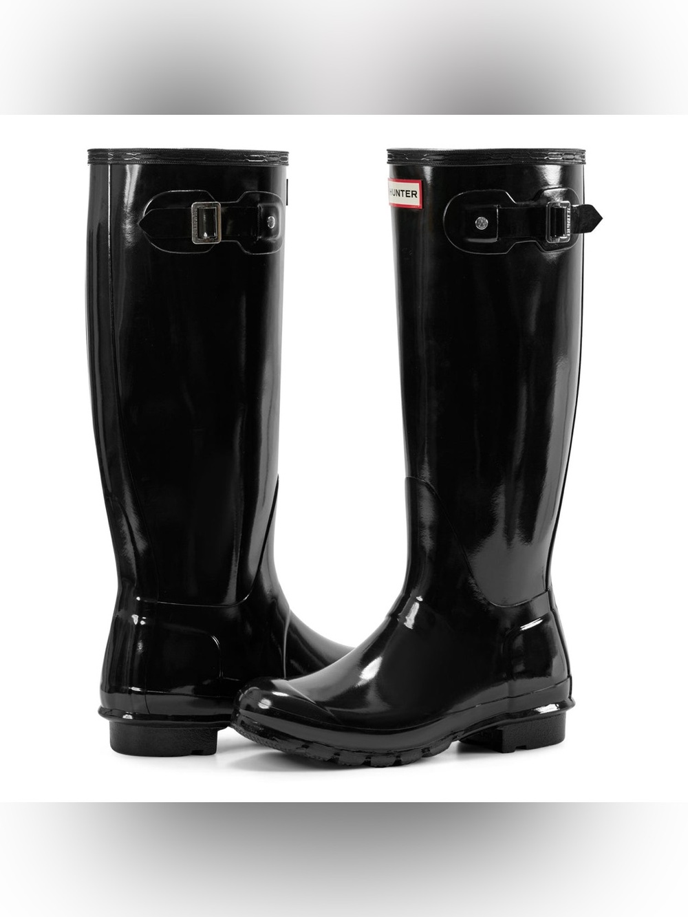 Hunter Tall Gloss Black Women's Rain Boots with Buckle